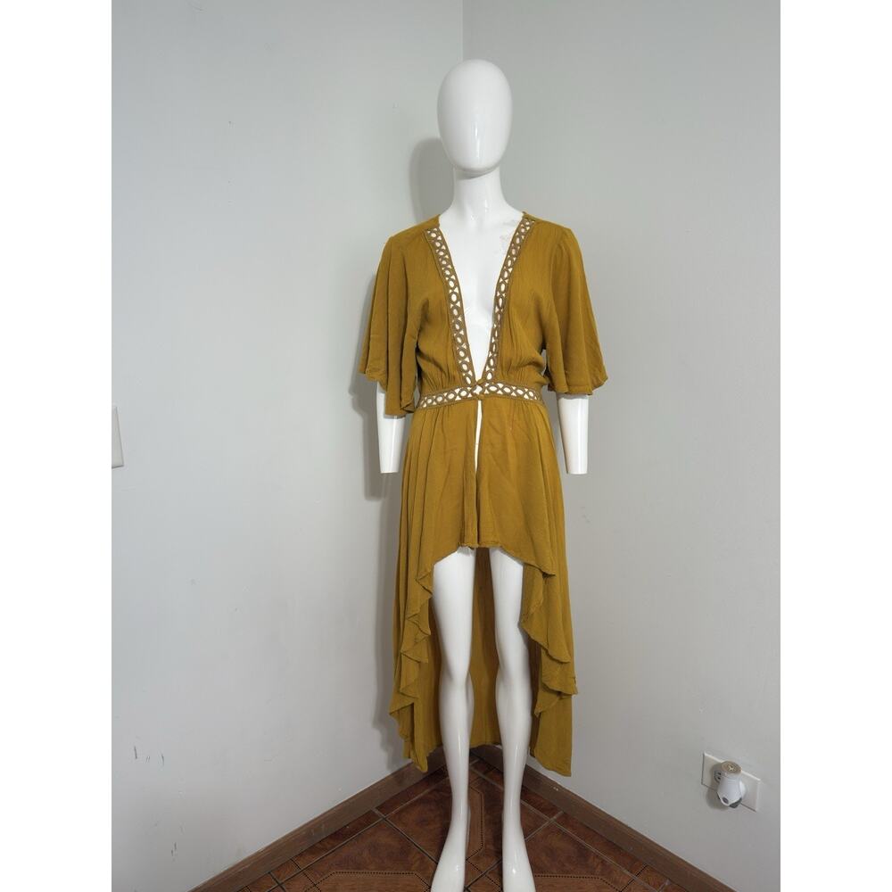 L.I.F.E. Love Is For Eternity Boho Flutter Sleeve Asymmetrical Hem Cover-Up M